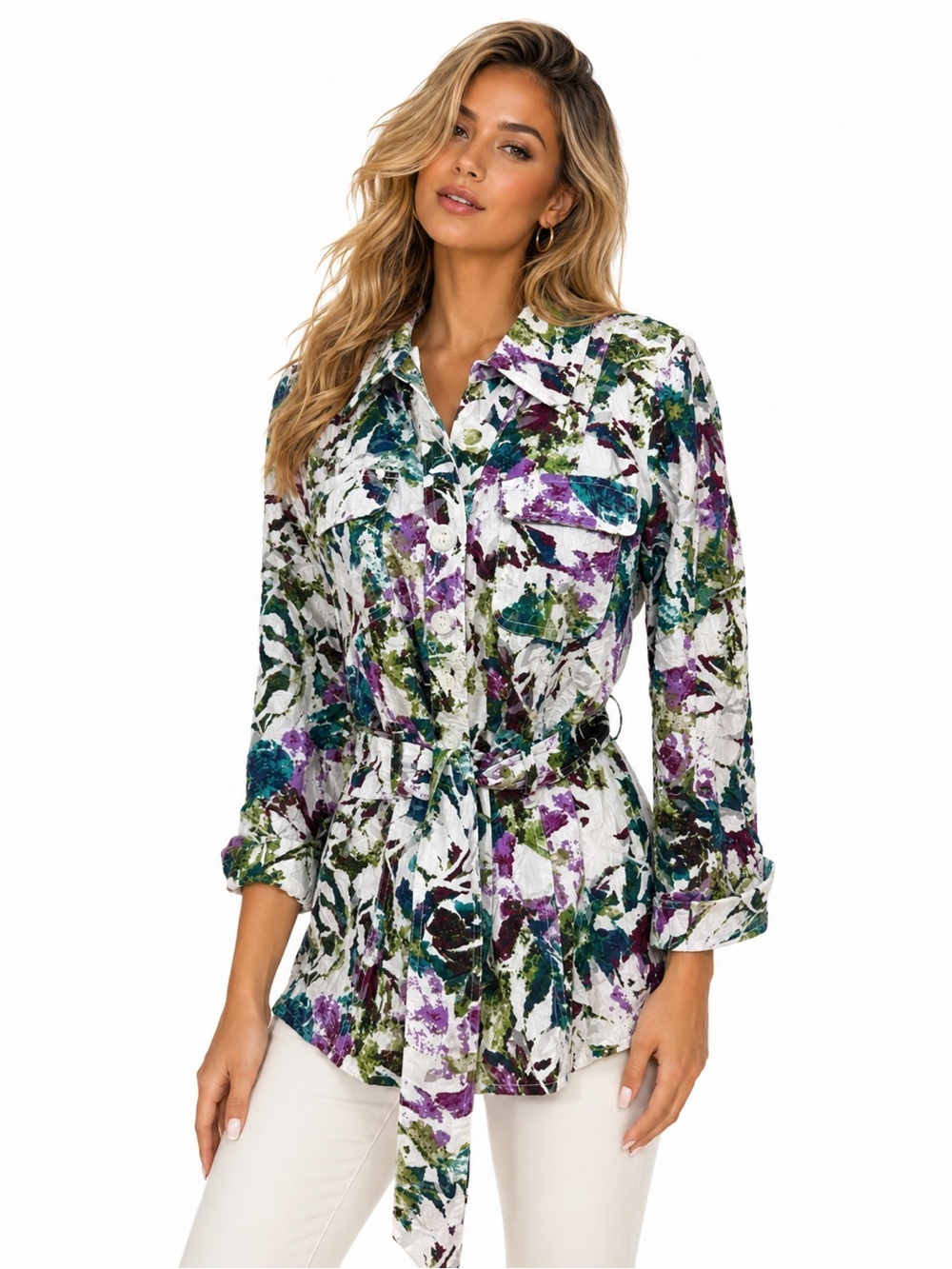 Christopher & Banks Abstract Floral Belted Jacket Too Size Medium